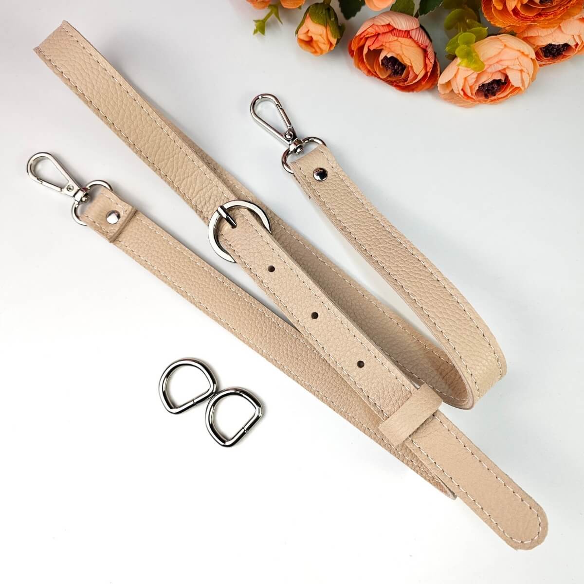 curea_de_umar_reglabila_cu_catarama Curea din piele naturală reglabilă 2 cm cu inele D metalice nuanță antic – set complet pentru geantă croșetată